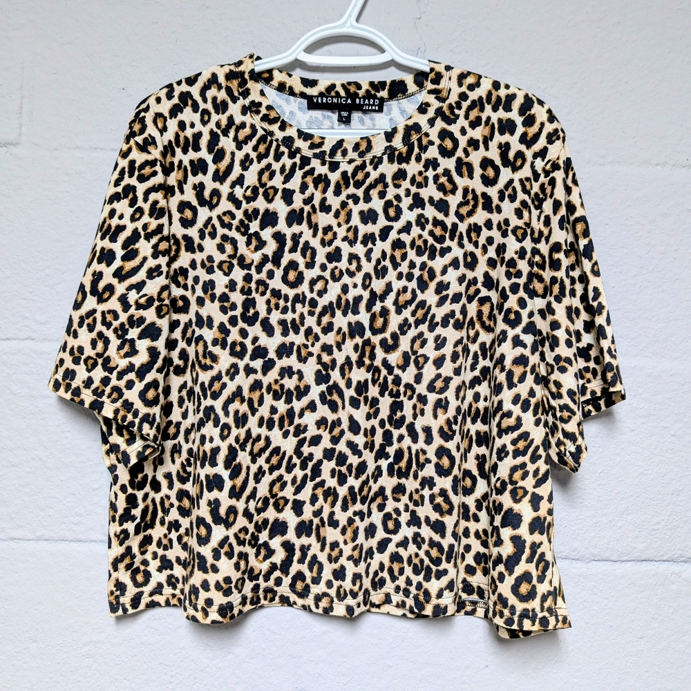 Veronica Beard Jeans T Shirt Size L Leopard Print Crop